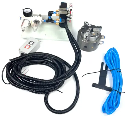Placa Pneumática Frontal KQ03-3 com 3 Garras, clamping de 1 a 80mm